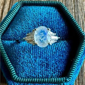 Oval Rainbow Moonstone Sterling Silver 925 Engagement Ring Size 5 7 8 9